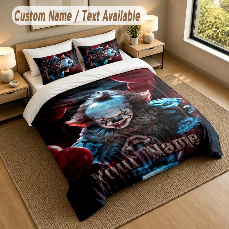 3Pcs Bedding Set Custom Name Text, 1 Sheet 2 Pillowcases Home Bed DecorIT Pennywise