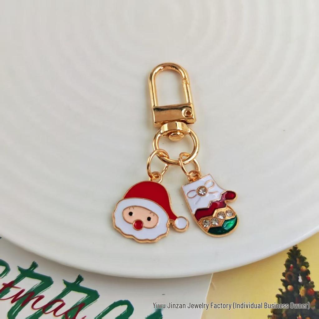 Festive Christmas Keychain: Metal Tree, Snowman & Santa Bag Charm – Stylish Small Gift