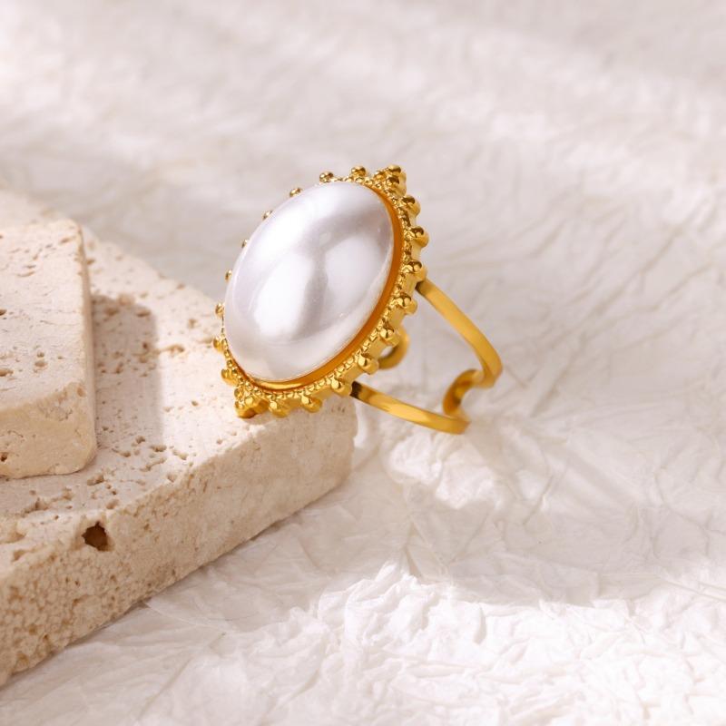 Gold Plated Stainless Steel Stone Ring Vintage Women's Blue Personality Open Ring New