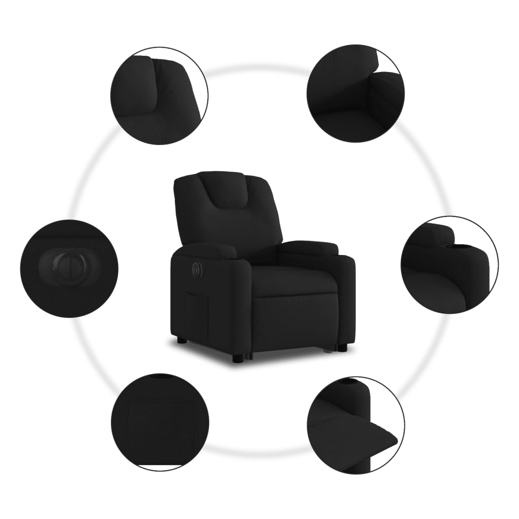 Vidaxl Podnoszony Fotel Masujący, Elektryczny, Rozkładany, Czarny