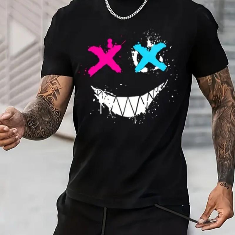 Popular Trendy Brand Round Neck Short-sleeved T-shirt Men's Summer Loose Casual Versatile Printed Short Sleeves Simple