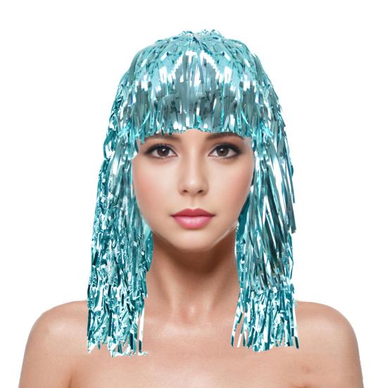 Foil Tinsel Wigs for Adults Fancy Dress Party Shiny Tinsel Wig Metallic Masquerade Disco Hat for Photo Booth Prop Cosplay Supplies