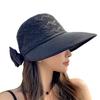 Hollow Out Round Dome Straw Hat Back Bowknot Decor Folding Wide Large Brim Pure Color Beach Hat Fashion Accessories
