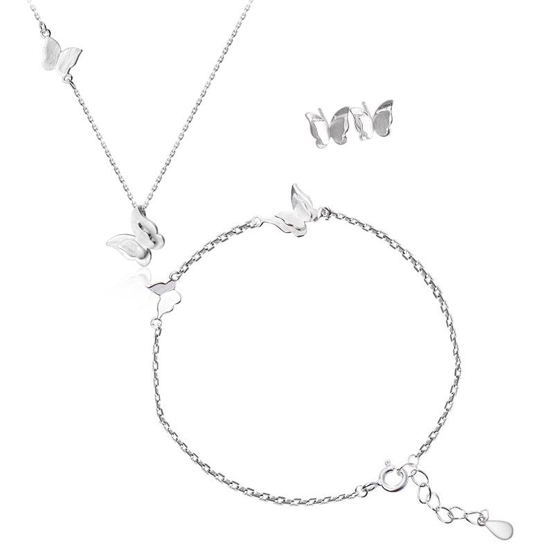 ANENJERY Women'S Fashion Jewelry Sweet Butterfly Necklace+Earrings+Bracelet Jewelry Sets For Women