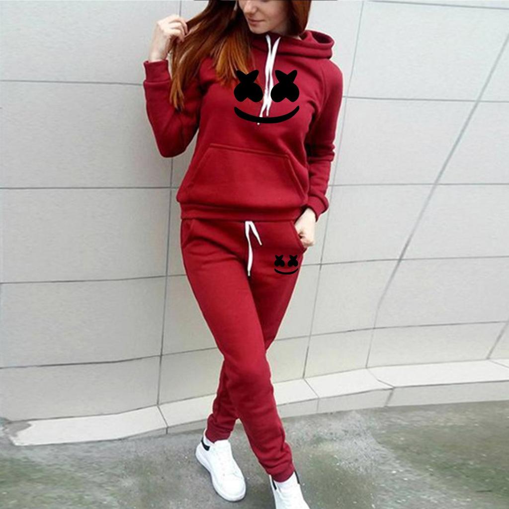 New Autumn and Winter European and American New Sports and Leisure Printing Pullover Hooded Sweater Sweatpants Set Sweater Plus Trousers