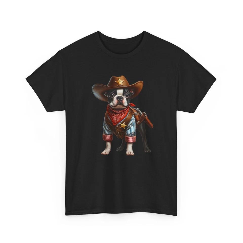 

Unisex Adult T Shirt Boston Terrier Cowboy Western Adventure Cute Dog Tee Pet M