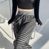 Retro Ice Silk Striped Wide-leg Pants for Women In Spring and Summer New High-waist Drawstring Loose Straight Pants Knitted Casual Pants