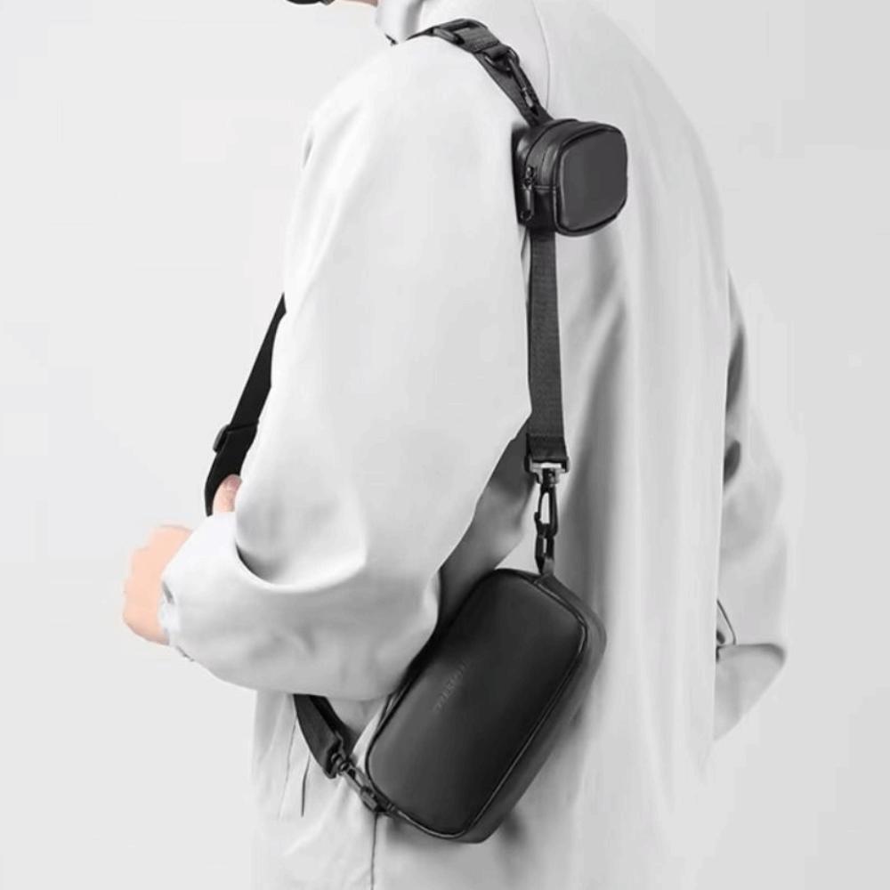 PU Leather Black Crossbody Bag Unisex Mobile Phone Chest Bags Mini Shoulder Bag  for Couple