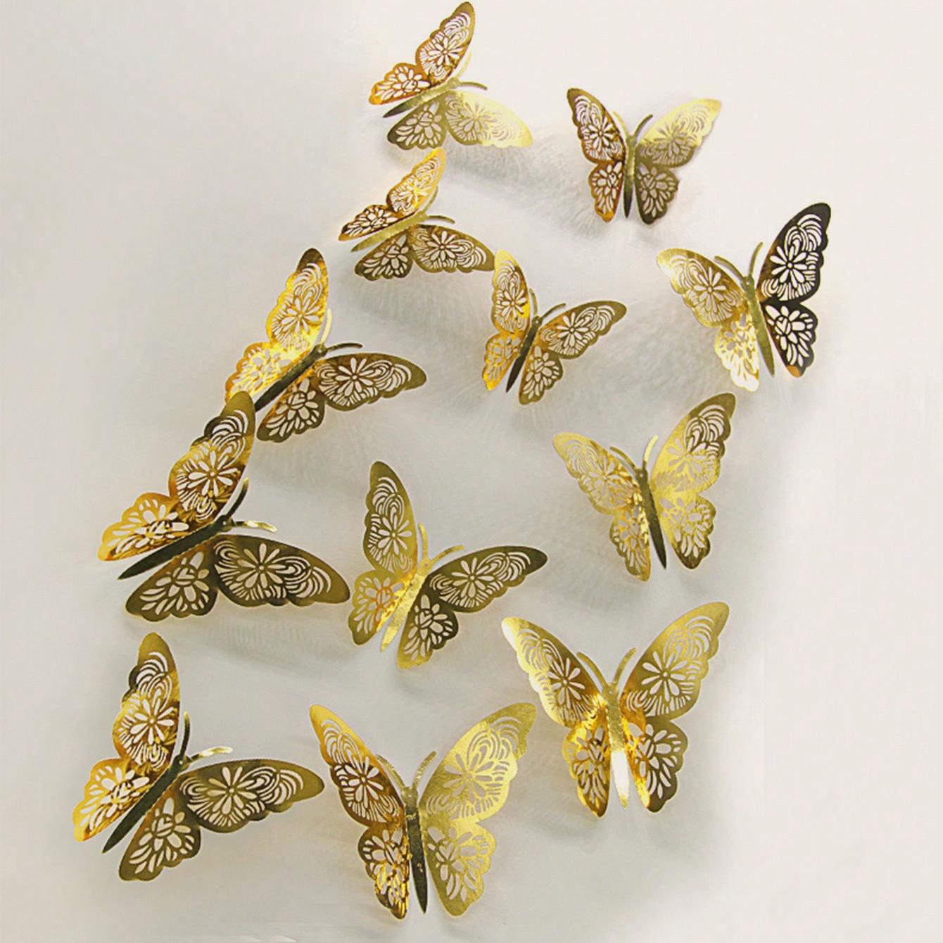 

12 шт.-Полые наклейки на стену в виде бабочек для свадьбы и украшения дома золотой