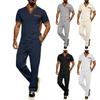 Men's V-neck Tie Pocket Short Sleeved T-shirt And Trousers Outdoor Casual Two Piece Set