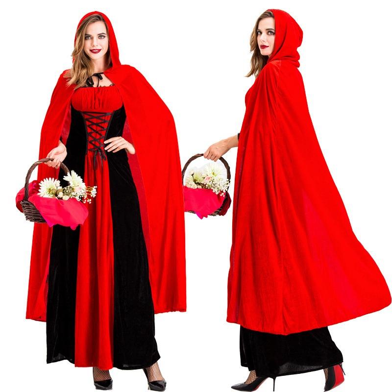 New Halloween costume, nightclub queen vampire costume, red and black with cape Little Red Riding Hood costume