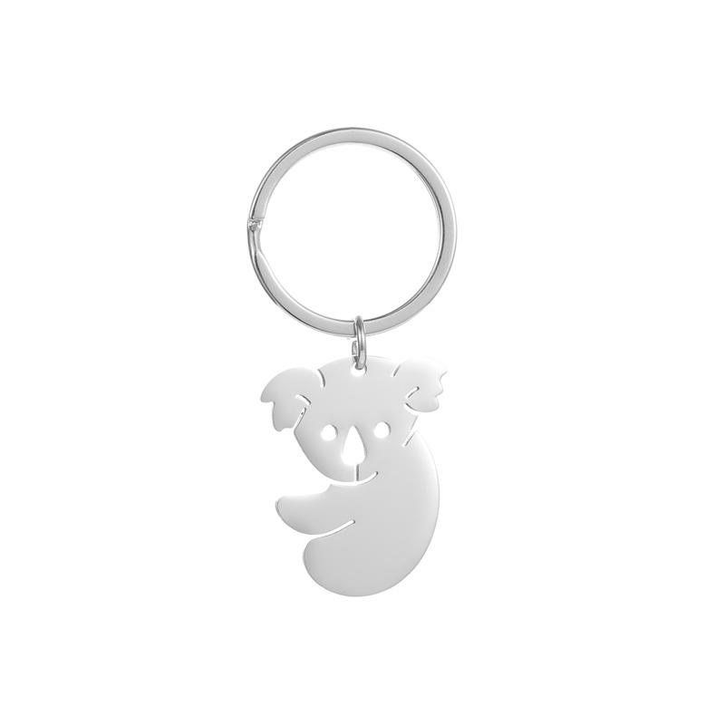 Gold Silver Black White Splicing Cat Stainless Steel Keychain Cute Cartoon Design Fashion Couple Pendant Practical Backpack Decoration