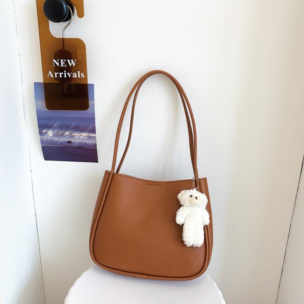 Solid Color PU Leather Shoulder Bag Soft Handbag Crossbody Bag Tote Bag  Shopping