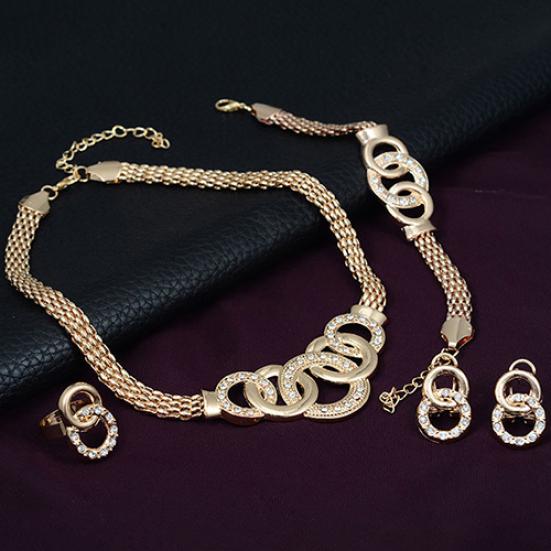 Women Bridal Crystal Choker Necklace Earring Bracelet Chandelier Ring Jewelry Set