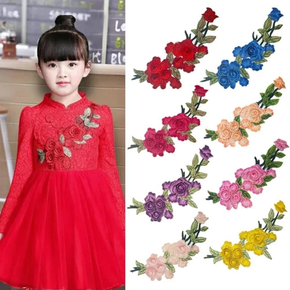 3D Embroidered Sewing On Patches Rose Flower Multicolor Neckline Collar Applique Ethnic Style Craft Flower Patch Sticker