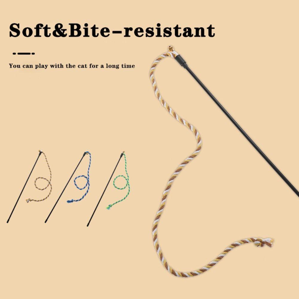 High Quality with Bell Cat Wand Bite Resistant Interactive Play Cat Teaser Stick Cotton Rope Pet Chew Rope Kitten