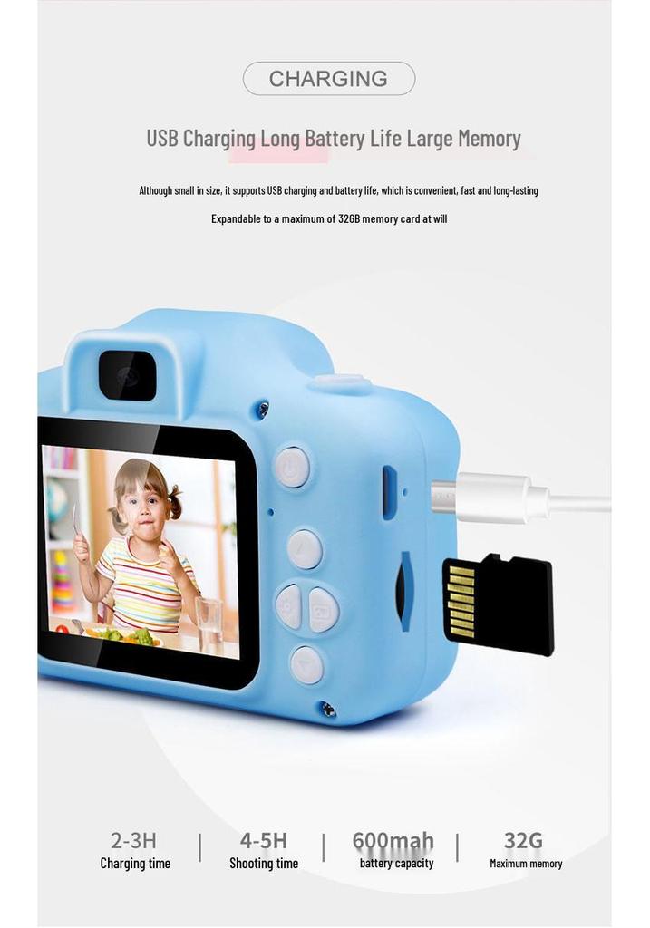 Kids' HD Dual Lens Camera: Educational Photo & Video Toy with Cute Cartoon Design