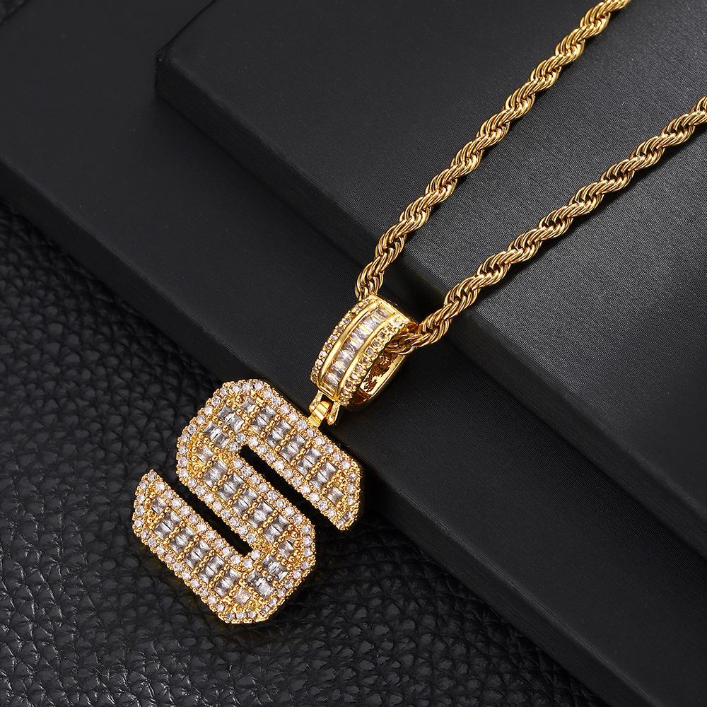 26 English Letters Pendant Necklace Copper Inlaid Zircon Versatile Jewelry Necklace