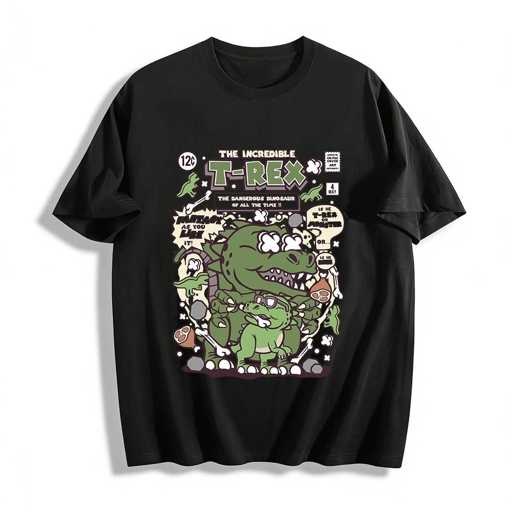 

Retro Comic Style T-Rex Parent-child T-shirt Funny Dinosaur Print Top Pure cotton T-shirt XXS