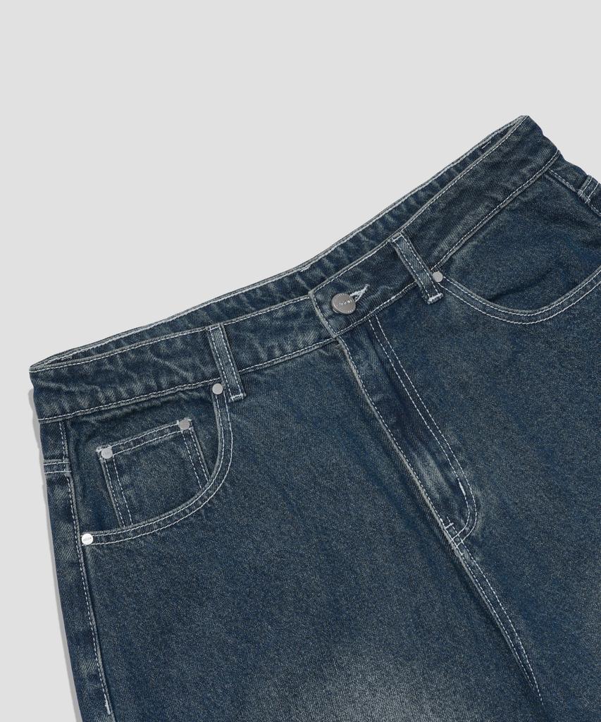 AGOD Washed Vintage Wide Balloon Denim Pants [Sand Indigo]