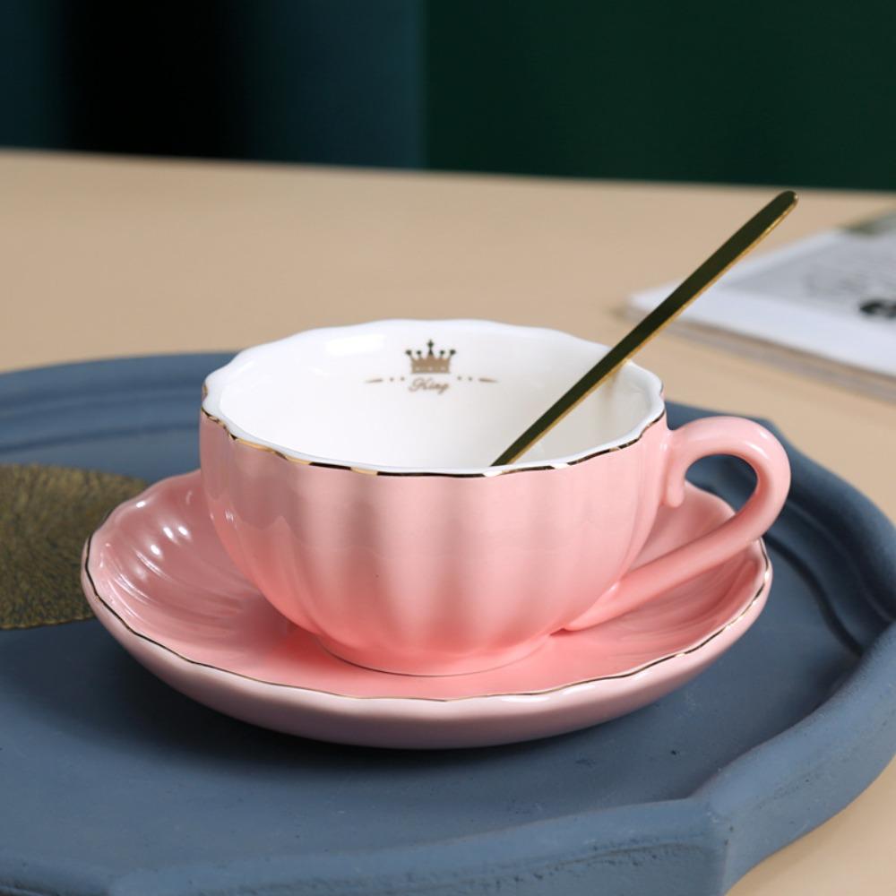 Ceramic Coffee Cup Spoon Plate Set Gold Trim Tea Cups Coffee Ware Afternoon Tea Set  Afternoon Tea