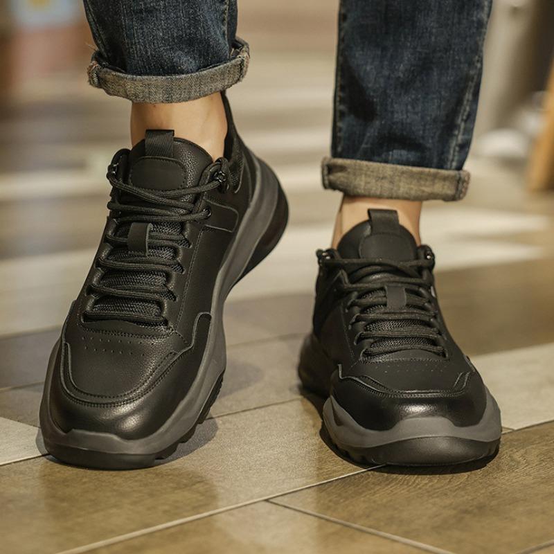Fashion Designer Leather Platform Sneakers for Men Casual Soft-soled Increase Men's Shoes Fashion Spring Autumn Outdoor Sport Shoes Male