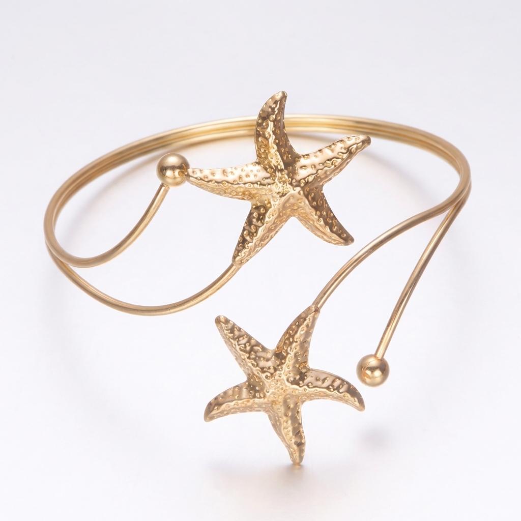Trendy Metal Starfish Open Cuff Bangles For Women Boho Gold Color Geometric Bracelet Summer Beach Party Aesthetic Jewelry Gift
