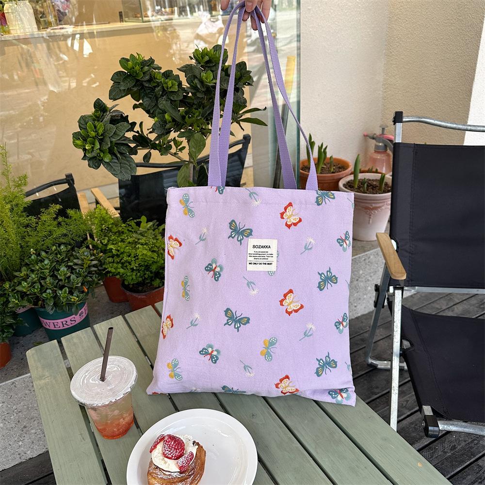 

Gentle azure embroidered butterfly canvas bag tote bag shoulder tote bag casual shopping cloth bag