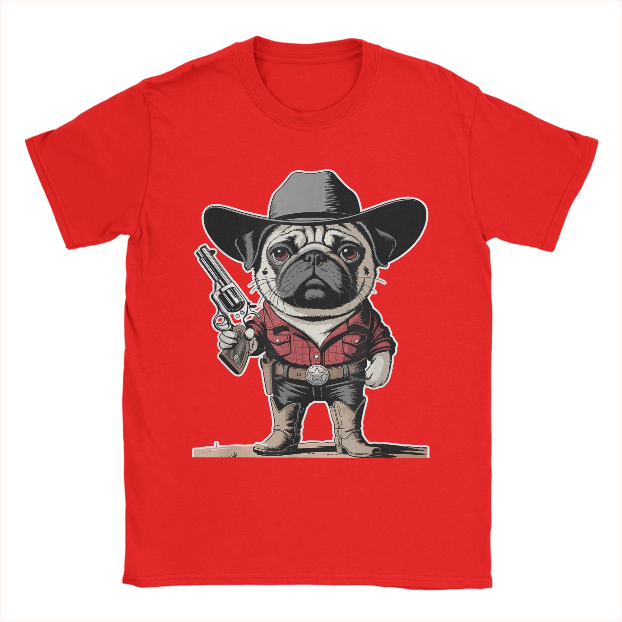Cowboy Pug Dog Funny Western Dog Pure Cotton T Shirt For Man Summer  Y2K Funny T-Shirts O Neck  Oversized Hot Sale Clothes S