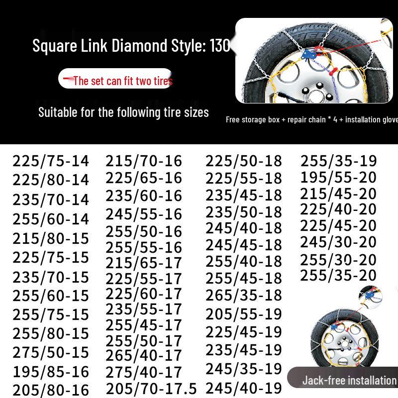 Winter Emergency Stainless Steel Anti-Skid Tire Chains for Cars, Trucks, and Vans
