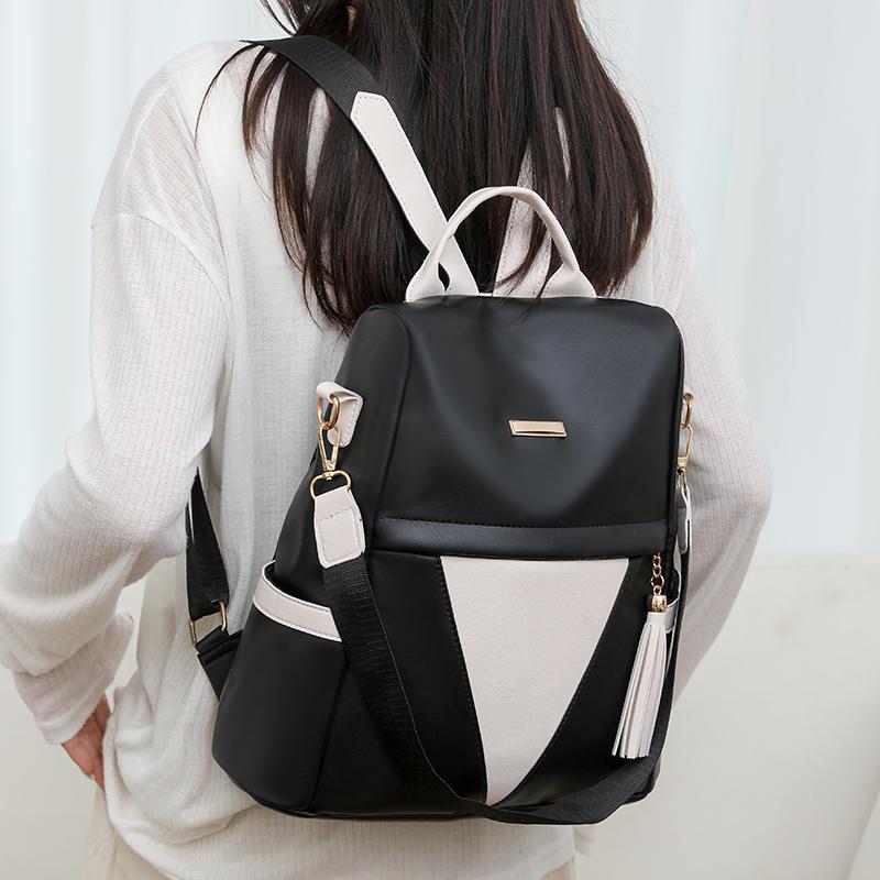 Diebstahlsicherer Rucksack Damen Farbkontrast Pendlerrucksack Großes Fassungsvermögen Multifunktionale Quasten-Umhängetasche