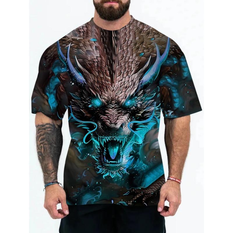 Summer Round Neck 3D Animal Patterns Print Top Fashionable Casual Short Sleeved Men's T-shirts