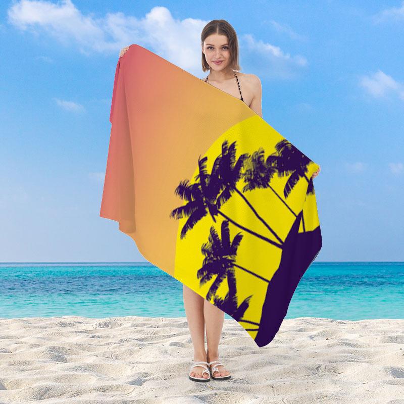 Retro Palm Tree Print Beach Towel Illustration Sunset Pattern Quick Dry Soft Absorbent Sand Free Towel for Summer Pool Travel