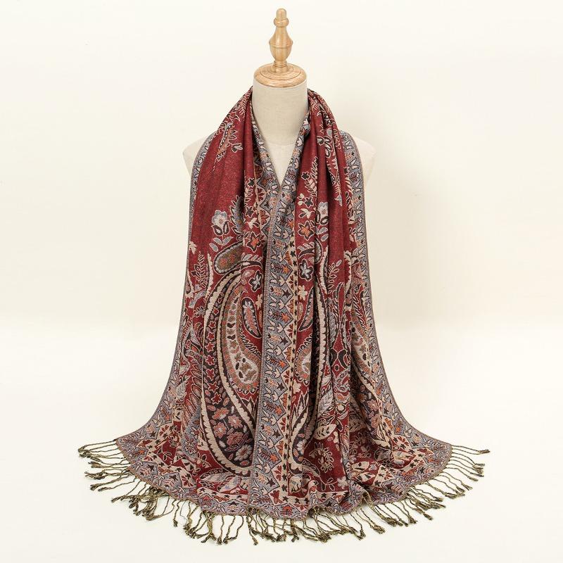 

Популярный тонкий шарф «Четыре сезона» с вышивкой «кешью», женский, популярный, универсальный, с бахромой, женский 170CM