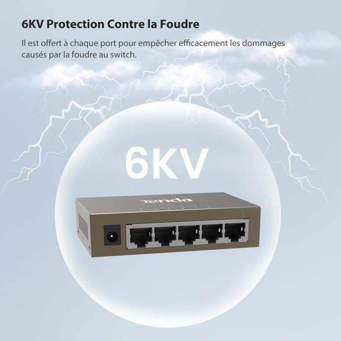 TENDA Switch Ethernet 5 Ports Gigabit 10/100/1000 Mbps, Switch RJ45 Réseau Domestique, Switch de Bureau, Plug &amp; Play, Métal, TEG1005