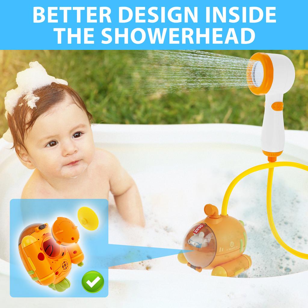 Baby Bath Shower Head Cute Submarine Toddler Bathtub Shower Head with Suction Cup Battery Powered Bathtime Shower Head for Kids