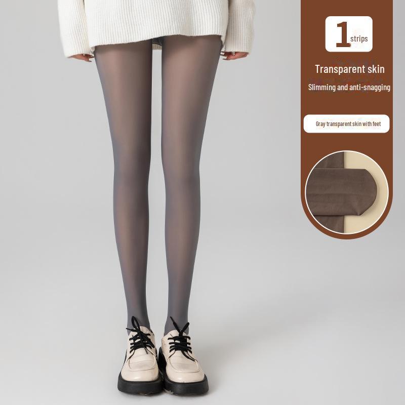 Gray Stewardess One-Piece: Sexy Faux-Transparent Plus Velvet Black Pantyhose with Skin-Like Effect for Autumn/Winter