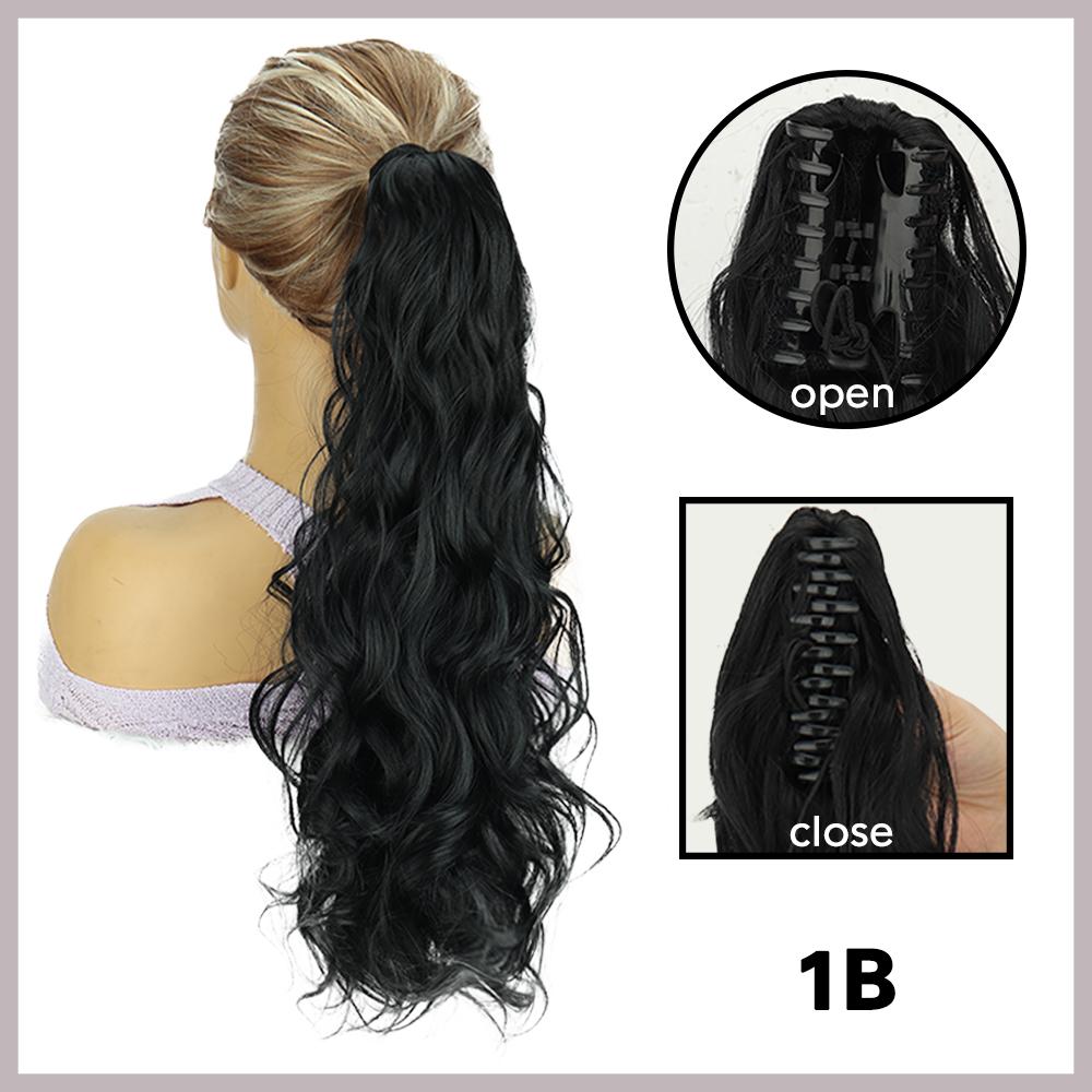 XINRAN Synthetic Long Wavy Curly Ponytail Extensions Claw Drawstring Ponytail High Temperature Fiber Natural Wig For Women Quick Wear