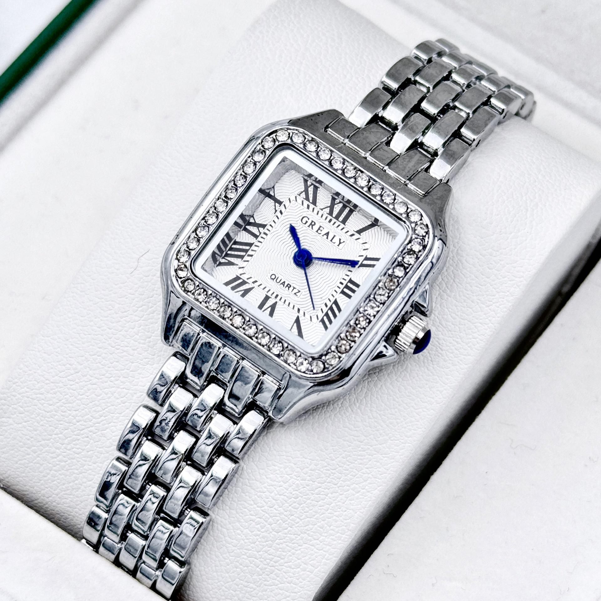 

GREALY 2024 Ladies Waterproof Square Diamond-Set Fashion Quartz Wristwatch