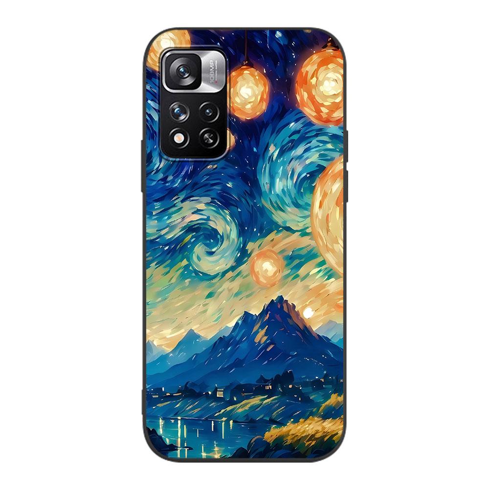 Van Gogh Starry Night Oil Painting Case for Xiaomi Redmi 10A 10C 9C 12C 9A 9i 10 12 9 Prime 9T K40 Pro Black Soft Phone Cover