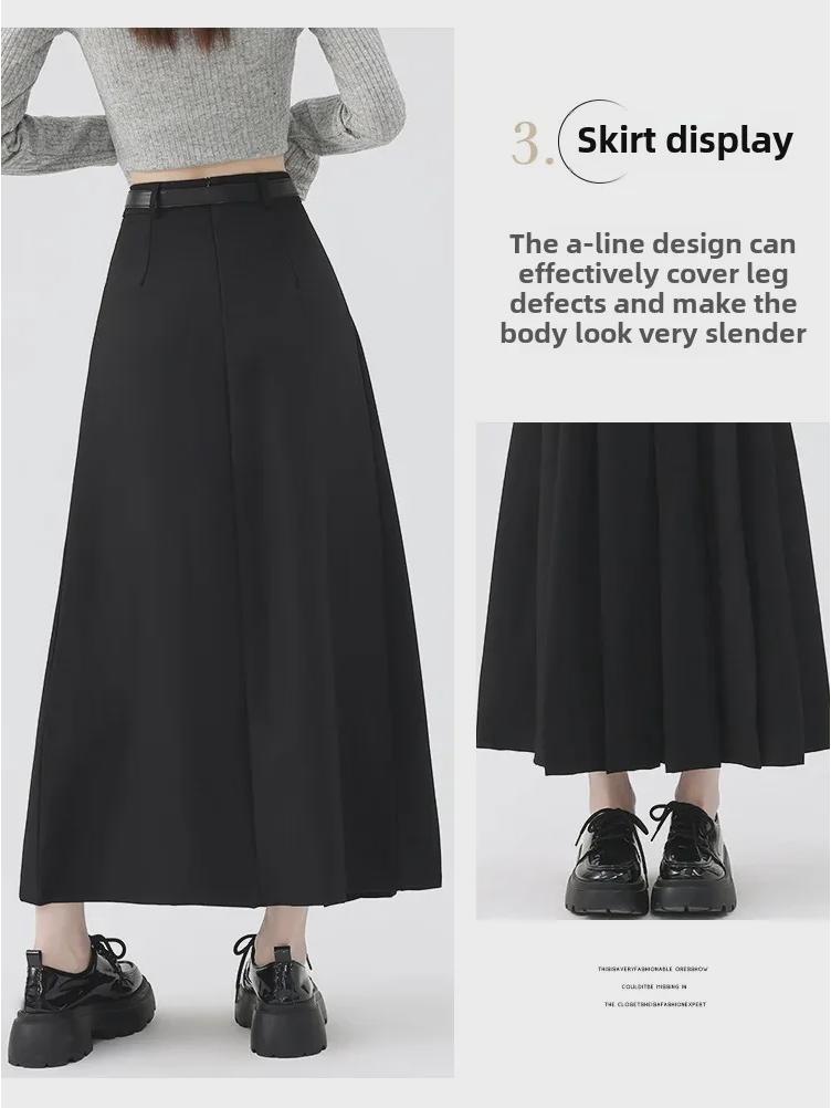 Women's Pleated Mid-Length Skirts - High Waist, Slimming, Elegant for Spring and Summer