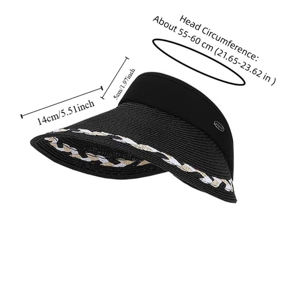 Sport Portable Straw Visor Cap Breathable Polyester Wide Brim Woven Cap Solid Color Lightweight Sunscreen Empty Top Hat Spring
