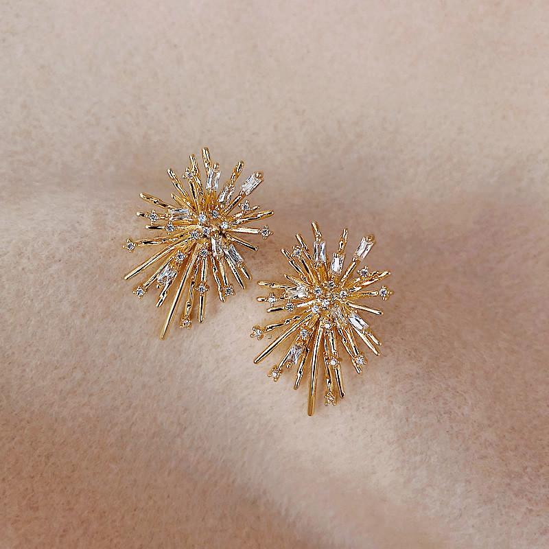 Sparking Snowflake Firework Stud Earrings For Women Rhinestone Exquisite Zircon Piercing Earring Party Charm Jewelry