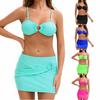Dreiteiliger Bikini-Badeanzug für Damen, Sexy rückenfreies enges Zweiteiler-Set, Sommer Strand- & Poolparty-Bademode