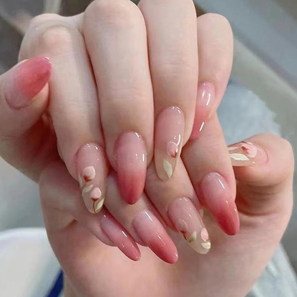 Ultra-long Press On Nail Gradient Pink Long Almond Reusable Artificial Nail for Women and Girl Nail Salon At Home