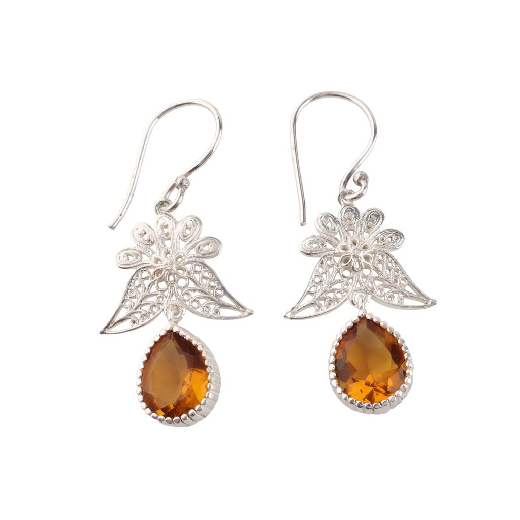 Citrine Gemstone 925 Sterling Silver Jewelry Handmade Women Earrings 1.84" November Birthmonth Jewelry For Gift CE-23-7