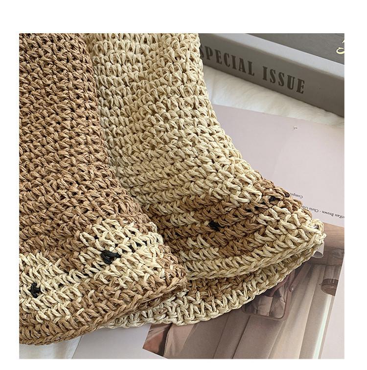 Fashionable Round Top Straw Hat For Women Sunshade Uv Protection Beach Hat