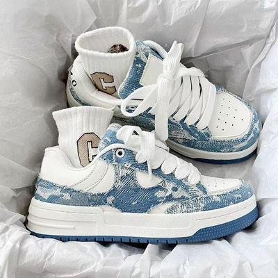 Zapatos de Skate Retro Denim Azul para Hombre Moda Zapatos Blancos de Caña Baja Diseñador Pareja Zapatos Deportivos Casuales Para Hombre