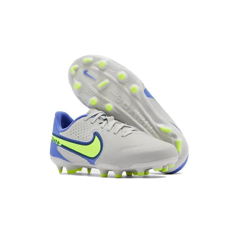 Nike Tiempo Legend 9 Academy FG MG Comfortable Versatile Shock Absorption Low Top Kids Soccer Shoes Kids Soccer Shoes Gray Blue DA1333-075