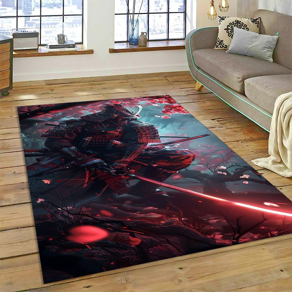 2025 New 3D Japanese Samurai Bushido Katana Cartoon Carpet Rug for Living Room Bedroom Home Sofa Decoration,Non-slip Floor Mat